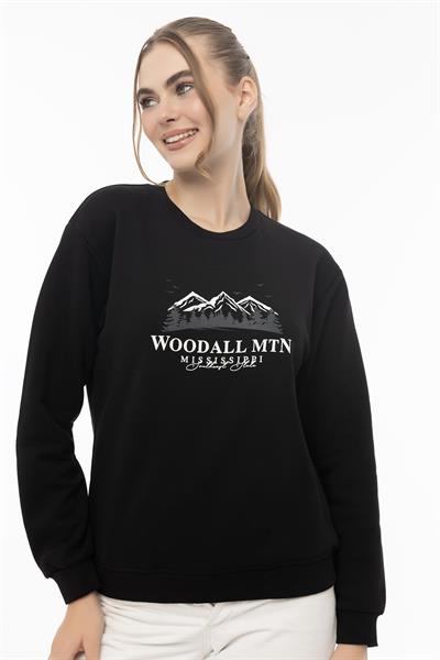 Kadın 3 İplik Şardonlu Woodall Mtn Baskıli Sweatshirt Siyah