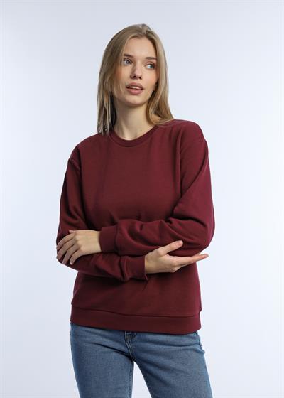 Kadın 3 İplik Şardonsuz Bisiklet Yaka Sweatshirt Bordo