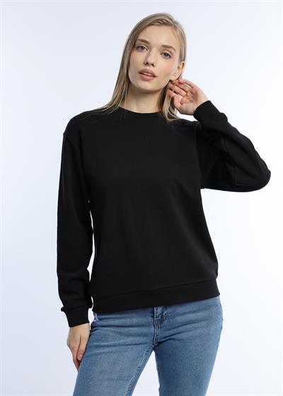 Kadın 3 İplik Şardonsuz Bisiklet Yaka Sweatshirt Siyah