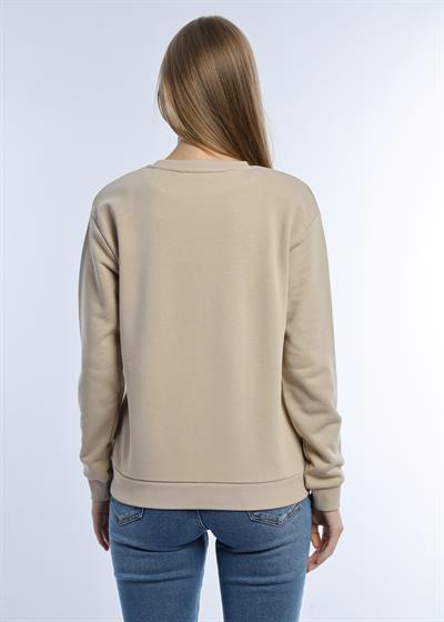 Kadın 3 İplik Şardonsuz Bisiklet Yaka Sweatshirt Bej