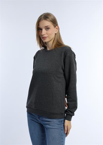 Kadın 3 İplik Şardonsuz Bisiklet Yaka Sweatshirt Antrasit Melanj