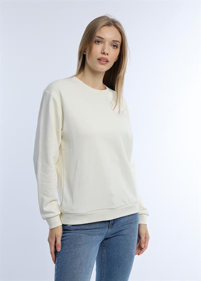 Kadın 3 İplik Şardonsuz Bisiklet Yaka Sweatshirt Ekru