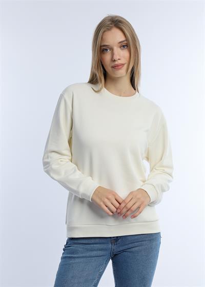 Kadın 3 İplik Şardonsuz Bisiklet Yaka Sweatshirt Ekru