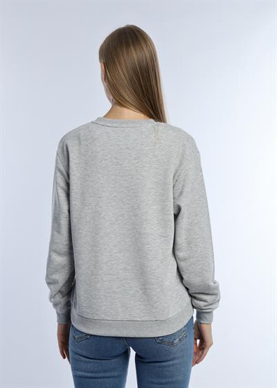 Kadın 3 İplik Şardonsuz Bisiklet Yaka Sweatshirt Gri Melanj