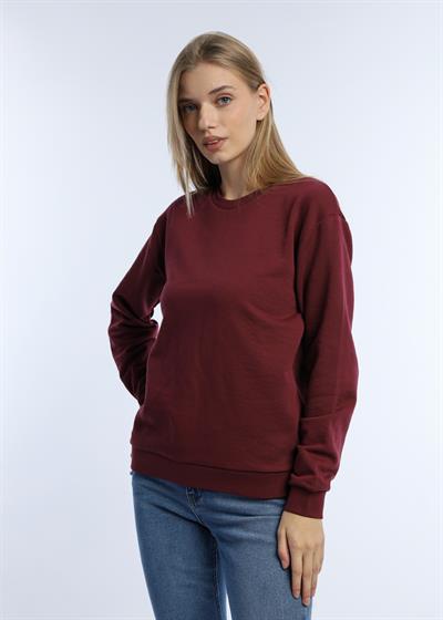 Kadın 3 İplik Şardonsuz Bisiklet Yaka Sweatshirt Bordo