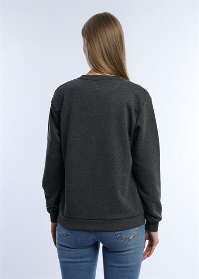 Kadın 3 İplik Şardonsuz Bisiklet Yaka Sweatshirt Antrasit Melanj