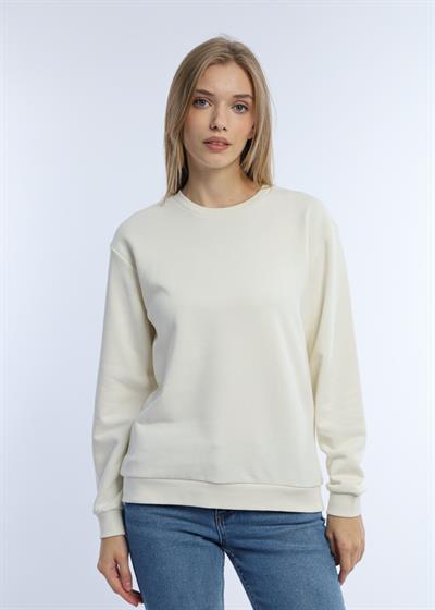 Kadın 3 İplik Şardonsuz Bisiklet Yaka Sweatshirt Ekru