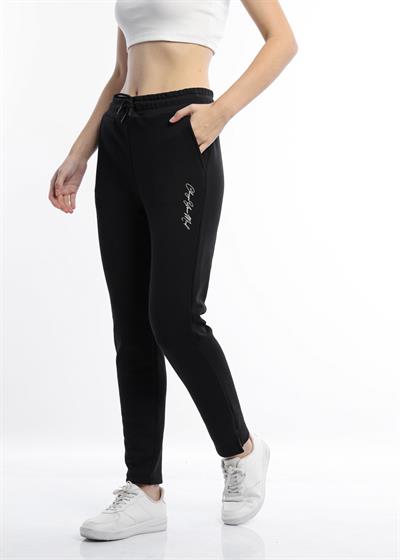 Kadın 3 İplik Şardonsuz Change Your Mind Nakışlı Eşofman Altı Siyah