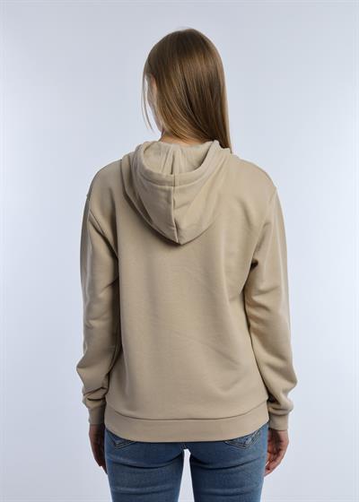 Kadın 3 İplik Şardonsuz Kapüşonlu Sweatshirt Bej