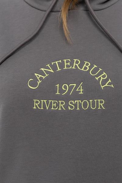 Kadın 3 İplik Şardonsuz Kapüşonlu Sweatshirt Füme