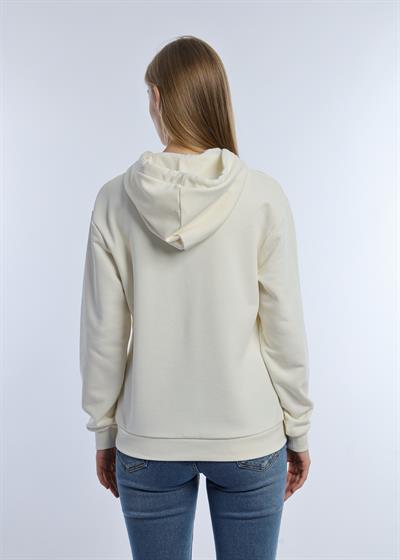 Kadın 3 İplik Şardonsuz Kapüşonlu Sweatshirt Ekru