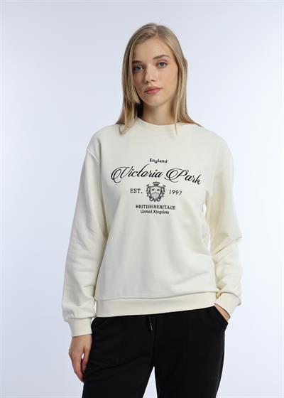 Kadın 3 İplik Şardonsuz United Kingdom Nakışlı Sweatshirt Siyah