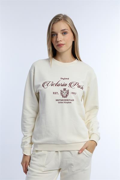 Kadın 3 İplik Şardonsuz United Kingdom Nakışlı Sweatshirt Bordo