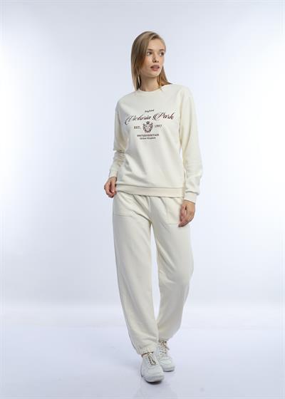 Kadın 3 İplik Şardonsuz United Kingdom Nakışlı Sweatshirt Bordo