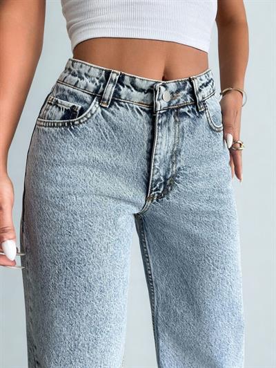 Kadın Açık Mavi Yüksek Bel Bol Paça Kot Pantolon Jeans