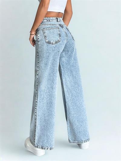 Kadın Açık Mavi Yüksek Bel Bol Paça Kot Pantolon Jeans