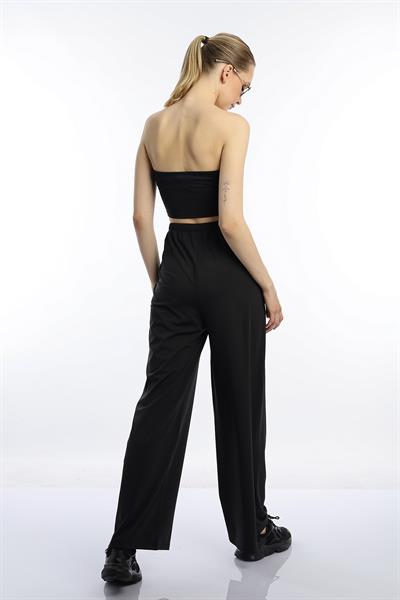 Kadın Allegro Kumaş Askısız Crop Top Siyah