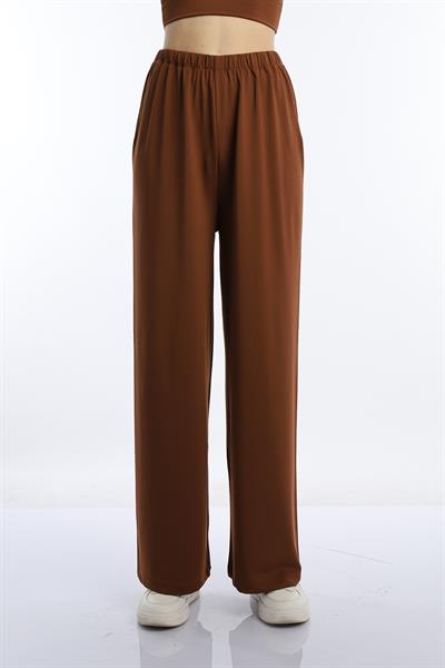 Kadın Allegro Kumaş Crop / Pantolon Takım Kahverengi