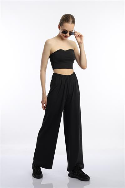 Kadın Allegro Kumaş Crop / Pantolon Takım Siyah