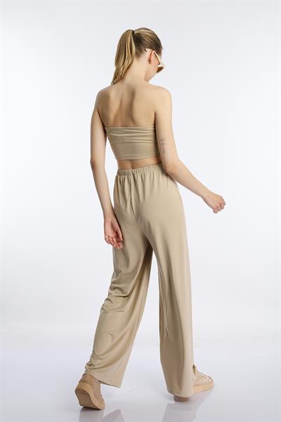 Kadın Allegro Kumaş Crop / Pantolon Takım Vizon