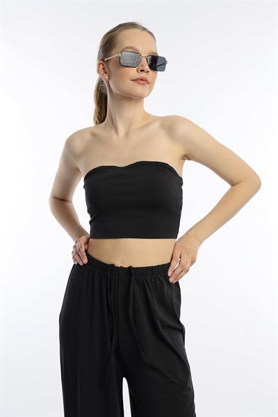 Kadın Allegro Kumaş Crop / Pantolon Takım Siyah