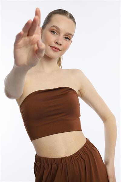 Kadın Allegro Kumaş Crop / Pantolon Takım Kahverengi