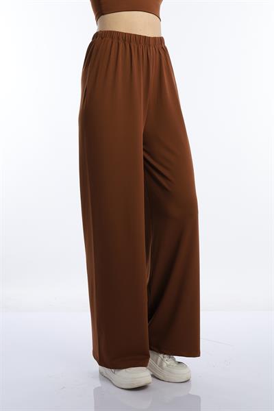 Kadın Allegro Kumaş Crop / Pantolon Takım Kahverengi
