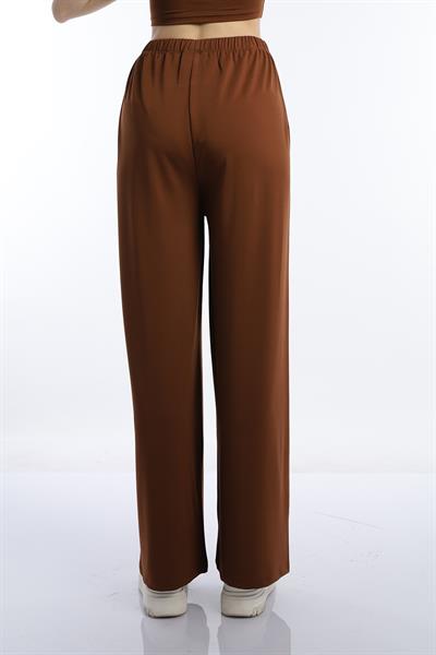 Kadın Allegro Kumaş Crop / Pantolon Takım Kahverengi