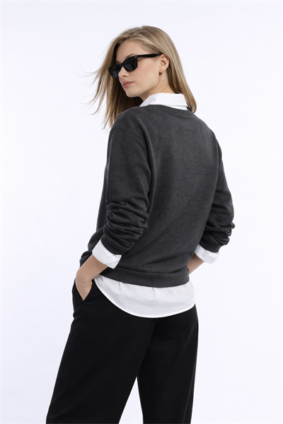 Kadın Antrasit 3 İplik Şardonsuz Bisiklet Yaka Regular Fit Sweatshirt