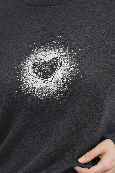 Kadın Antrasit Kalp Baskılı Regular Sweatshirt Günlük Rahat Basic Sweat