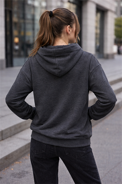 Kadın Antrasit Kiraz Baskılı Oversize Kapüşonlu Sweatshirt Hoodie