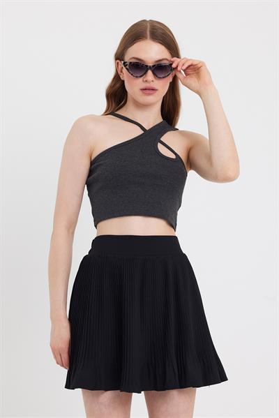 Kadın Askılı Crop Kaşkorse   Antrasit