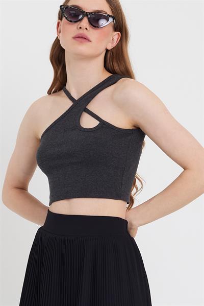 Kadın Askılı Crop Kaşkorse   Antrasit