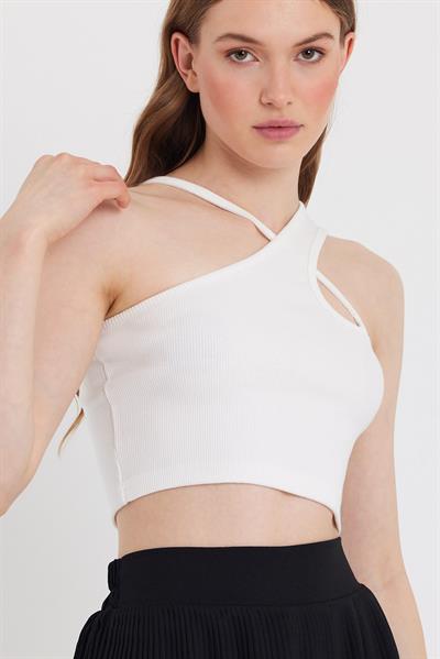 Kadın Askılı Crop Kaşkorse   Ekru
