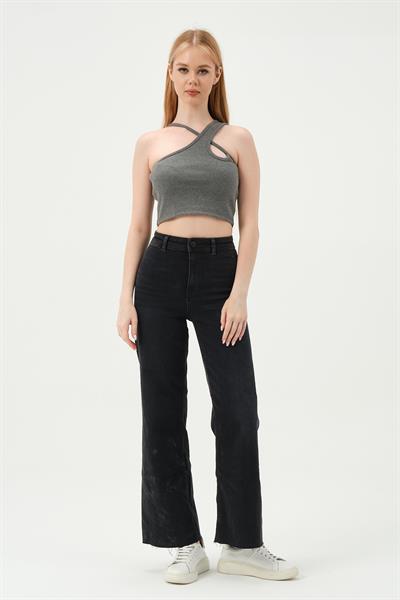 Kadın Askılı Crop Kaşkorse   Gri