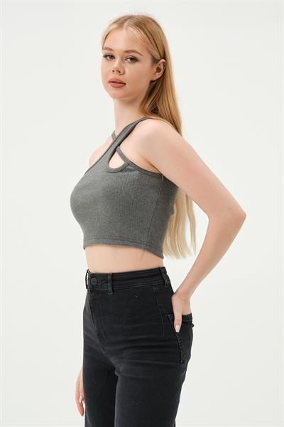 Kadın Askılı Crop Kaşkorse   Gri
