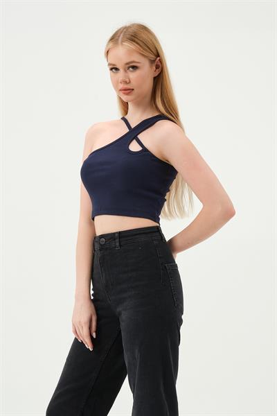 Kadın Askılı Crop Kaşkorse   İndigo