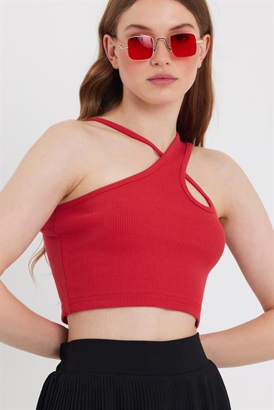 Kadın Askılı Crop Kaşkorse   Kırmızı