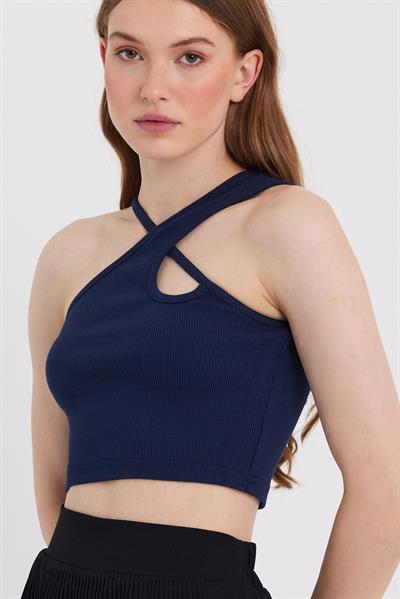 Kadın Askılı Crop Kaşkorse   Lacivert