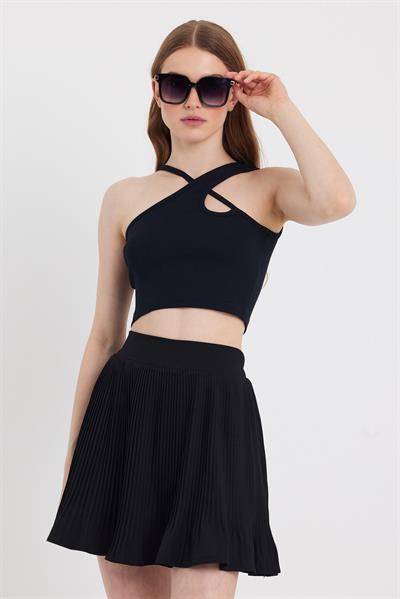Kadın Askılı Crop Kaşkorse  Siyah