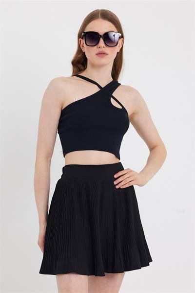 Kadın Askılı Crop Kaşkorse  Siyah