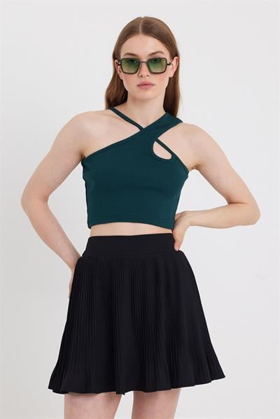 Kadın Askılı Crop Kaşkorse  Zümrüt Yeşili