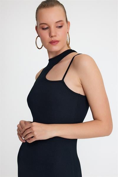 Kadın Askılı Elbise Kaşkorse  Siyah