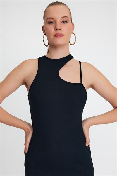 Kadın Askılı Elbise Kaşkorse  Siyah