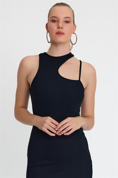 Kadın Askılı Elbise Kaşkorse  Siyah