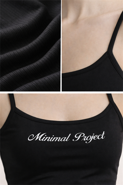 Kadın Askılı Slim Fit Basic Atlet – Esnek Kumaş Minimal Yazı Detaylı Siyah