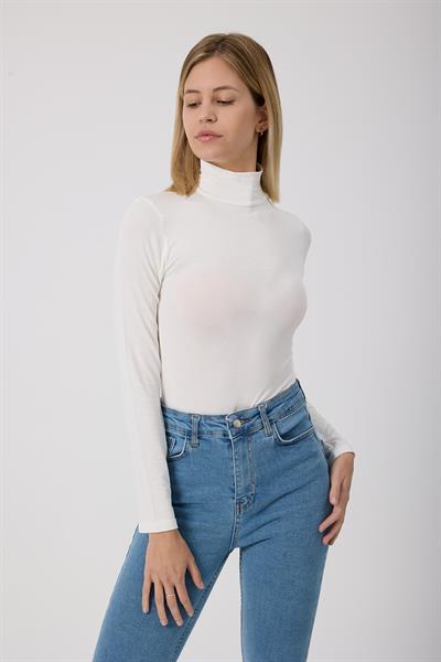 Kadın Balıkçı Yaka Basic Body Ekru