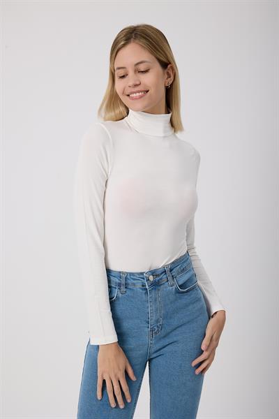 Kadın Balıkçı Yaka Basic Body Ekru