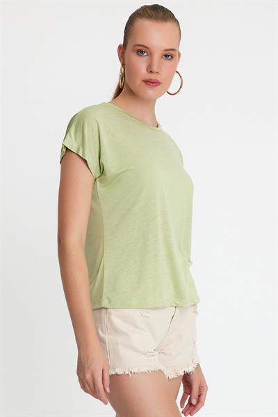 Kadın Bambu Kumaş Bisiklet Yaka T-shirt Mint