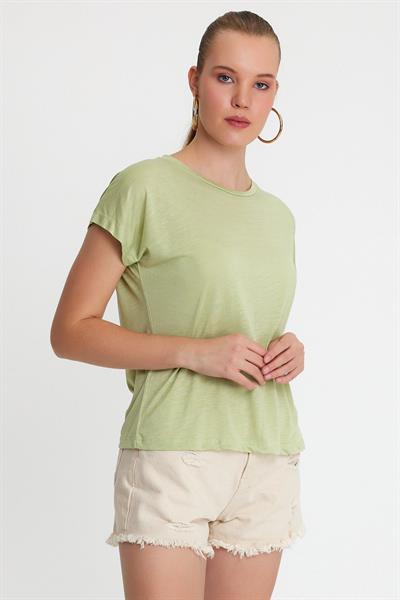 Kadın Bambu Kumaş Bisiklet Yaka T-shirt Mint